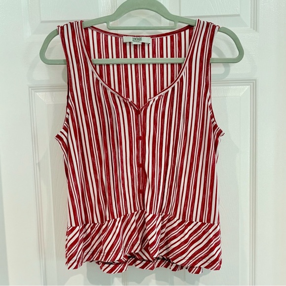 Vintage America Blues Tops - Vintage America Blues Striped Red White Tank Top Shirt Women Sz L Casual
